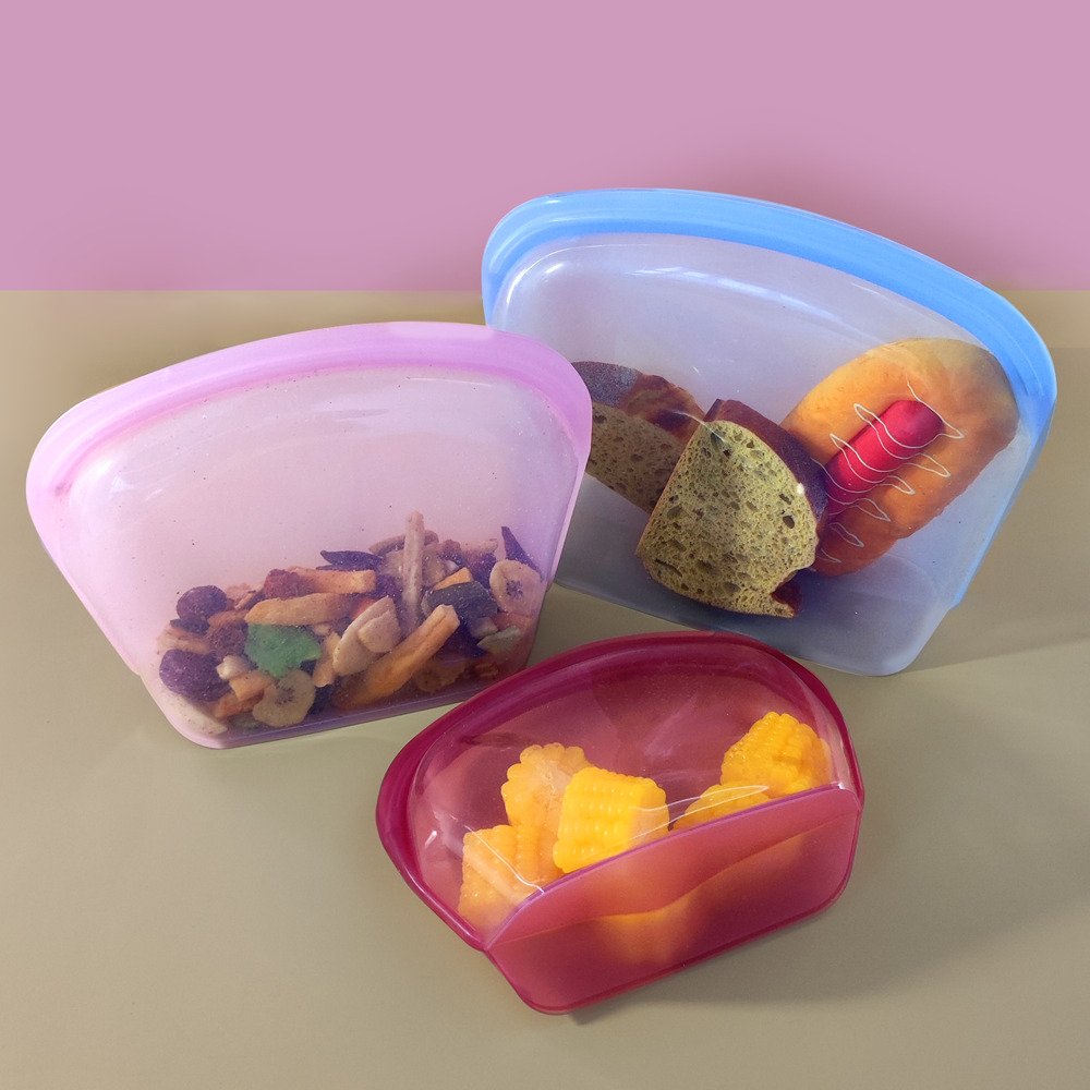 Self-sealing Microwave Silicone Food Storage Bag Collapsible Base Large Opening Zip-lock Container Travel Makeup Bag