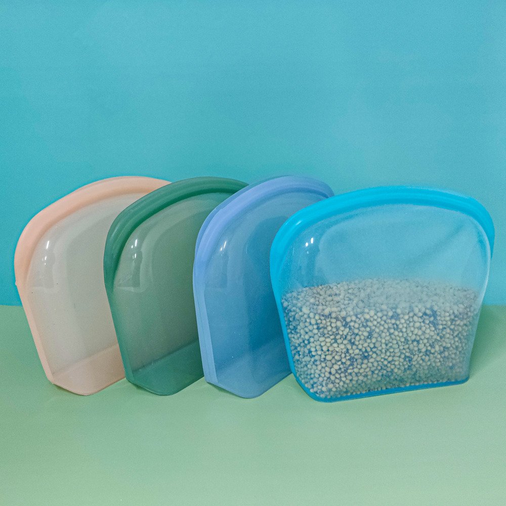 Self-sealing Microwave Silicone Food Storage Bag Collapsible Base Large Opening Zip-lock Container Travel Makeup Bag