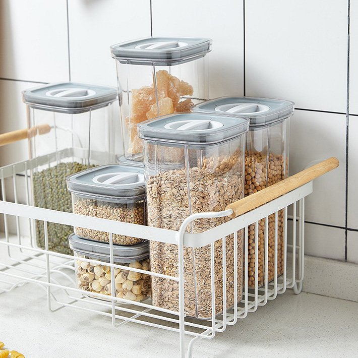 Sealed Jar Kitchen Transparent Dry Fruit Storage Jar Grain And Multigrain Storage Jar Square Sealed Food Crisper
