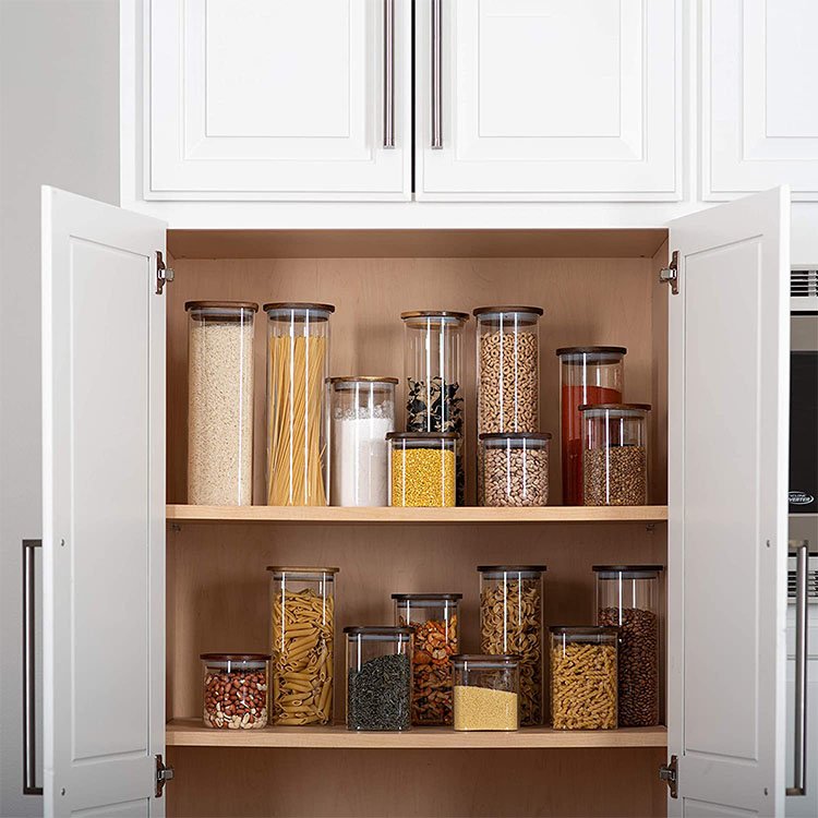 Stackable Large Spaghetti Pasta Kitchen Food Airtight Storage Glass Container Pantry Jars Set with Acacia Wood Lid