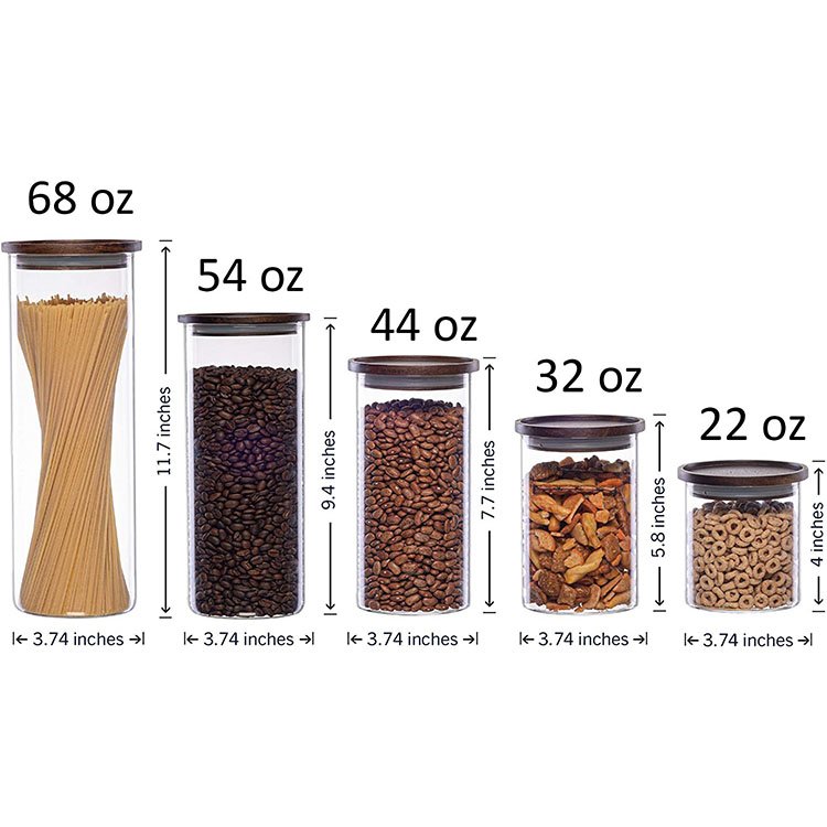 Stackable Large Spaghetti Pasta Kitchen Food Airtight Storage Glass Container Pantry Jars Set with Acacia Wood Lid