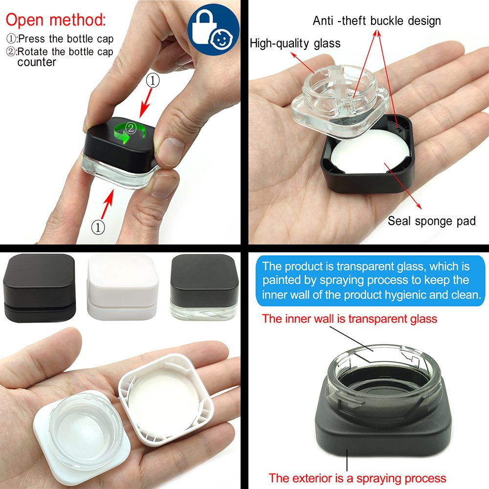 Storage Box 9ml Glass Child Resistant Bottle With Safety Lock Cosmetic Container Custom LOGO Makeup Jar Home Smoking Accessories
