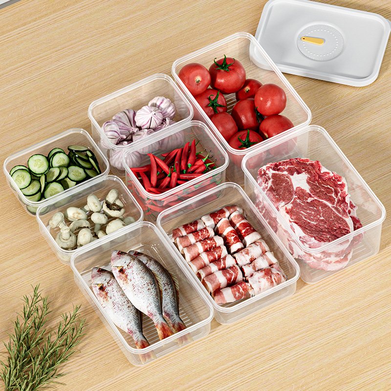 Freshness Refrigerator airtight Preservation Bins Plastic Container Food Fridge Organizer Stackable Storage Box