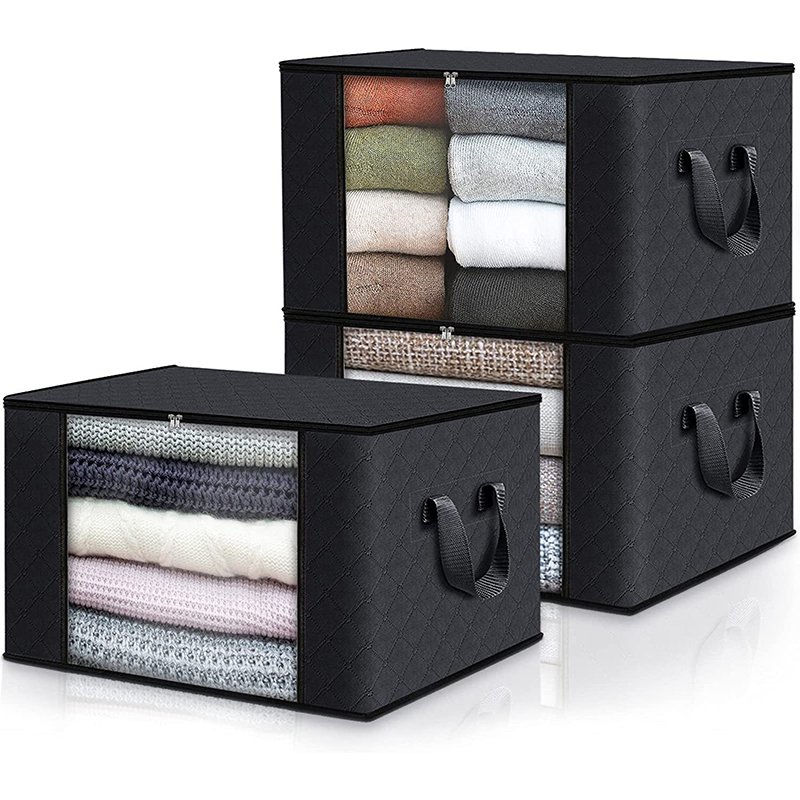 Custom Logo Cotton Linen Clothes Organizer Collapsible Folding Under Bed Thick Breathable Fabric Storage Boxes Bags