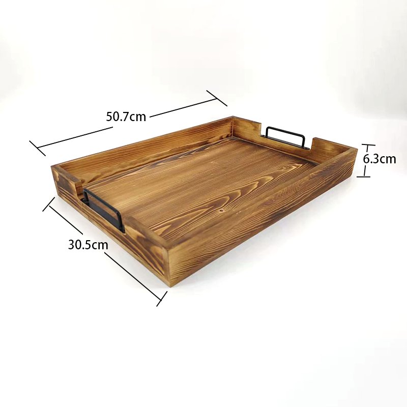 On Sale Rustic Solid Wood Serving Rectangular Tray Breakfast Tray with Handles Farmhouse Kitchen Decor