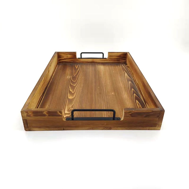 On Sale Rustic Solid Wood Serving Rectangular Tray Breakfast Tray with Handles Farmhouse Kitchen Decor
