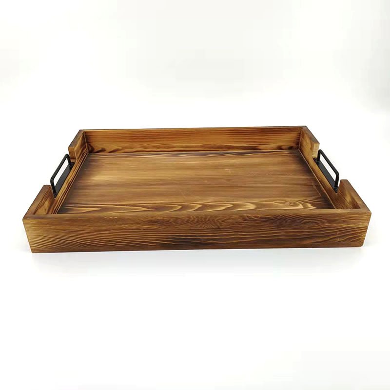On Sale Rustic Solid Wood Serving Rectangular Tray Breakfast Tray with Handles Farmhouse Kitchen Decor