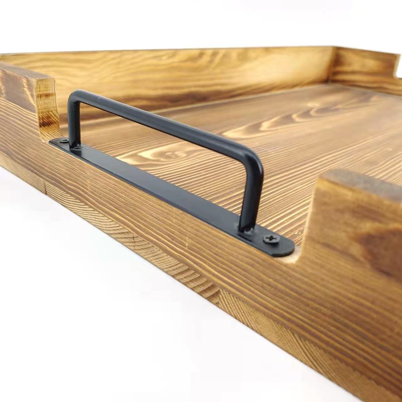 On Sale Rustic Solid Wood Serving Rectangular Tray Breakfast Tray with Handles Farmhouse Kitchen Decor