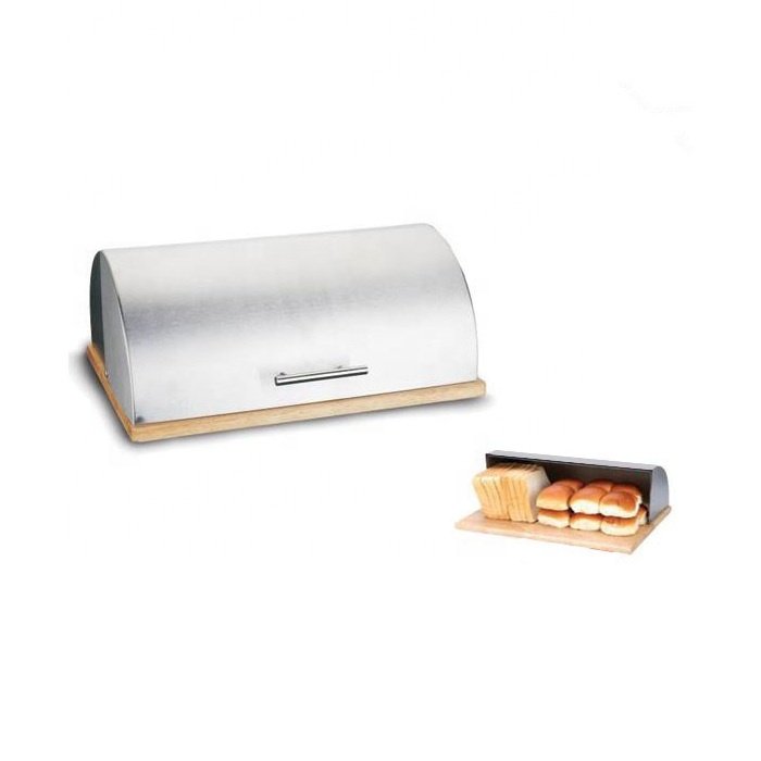 T024 Stainless Steel Bread Box Food Storage Metal Box With Wood cutting Board and Lid