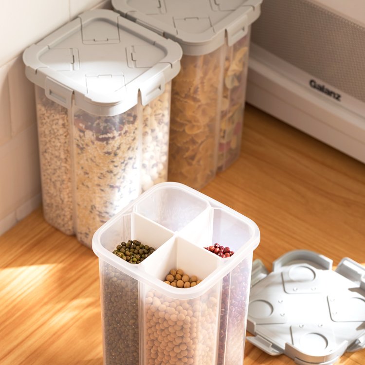 Hot Selling Airtight Container Large Jar Kitchen Storage Jars Plastic Cereal Storage Jars Canisters With Built-in Partition