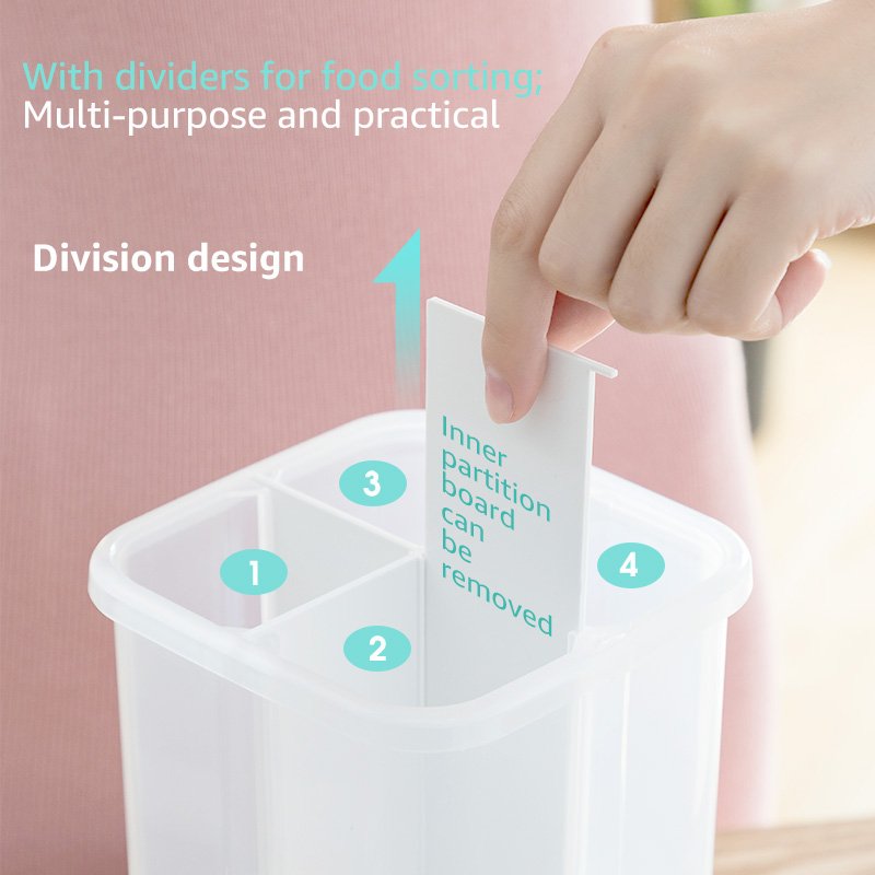 Hot Selling Airtight Container Large Jar Kitchen Storage Jars Plastic Cereal Storage Jars Canisters With Built-in Partition