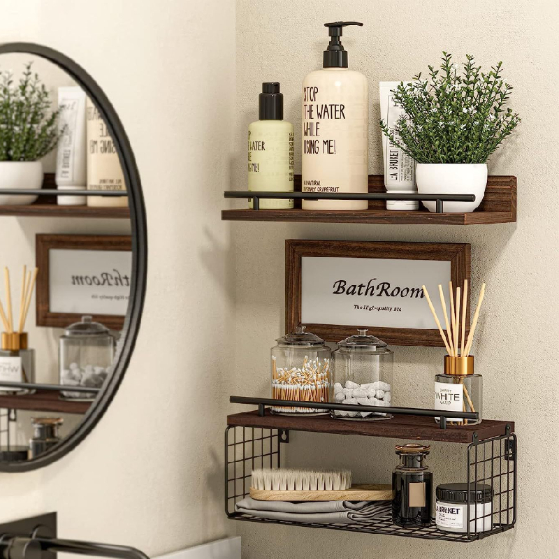 Rustic Wood Wall Mounted over Toilet Bathroom Floating Shelf for Kitchen Wall Decor Storage Rack Organizer Bathroom Storage