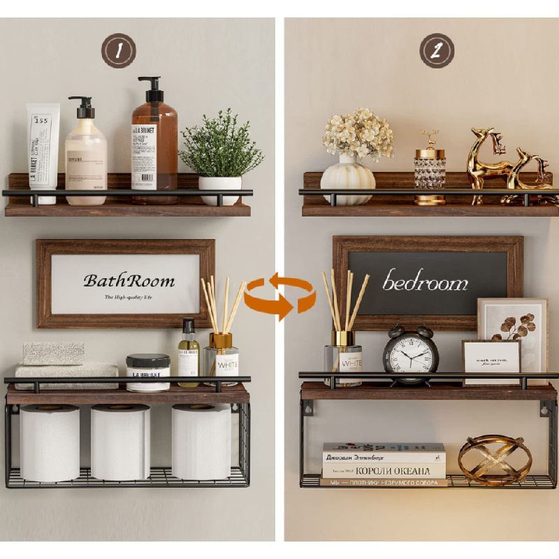Rustic Wood Wall Mounted over Toilet Bathroom Floating Shelf for Kitchen Wall Decor Storage Rack Organizer Bathroom Storage