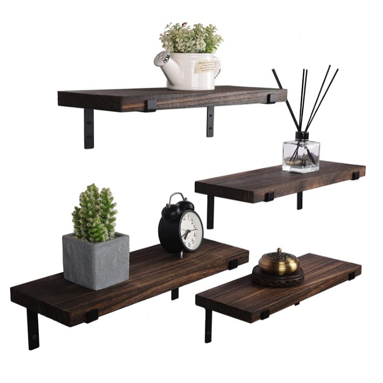 Wall Decor Storage Floating Shelves Rustic Wood Wall Mounted Shelves with Metal Brackets for Bedroom, Living Room, Bathroom