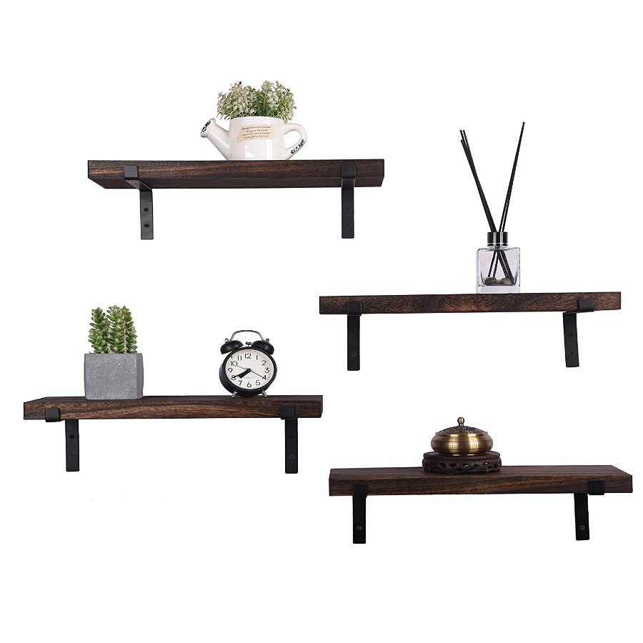 Wall Decor Storage Floating Shelves Rustic Wood Wall Mounted Shelves with Metal Brackets for Bedroom, Living Room, Bathroom