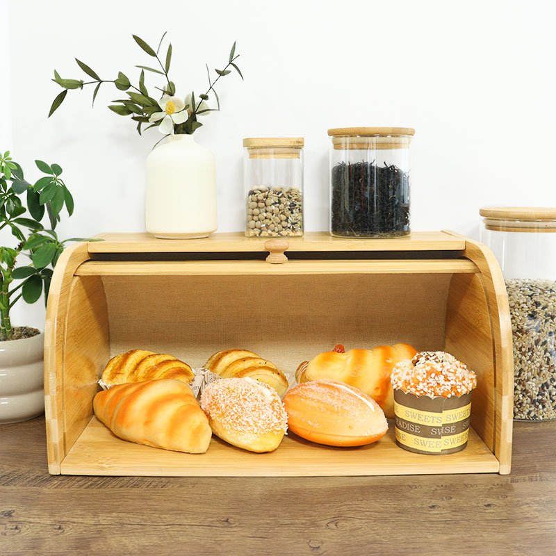 Kitchen Roll-Top bamboo Food Storage Box Storage Cabinet corner Storage Bin Container bread box bamboo bread bin set
