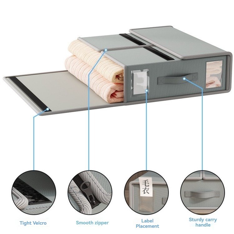Fabric Bed Sheet Organizer Foldable Storage Box with Zipper for Cover Set Closet Organizer Bedding Clothes Blankets