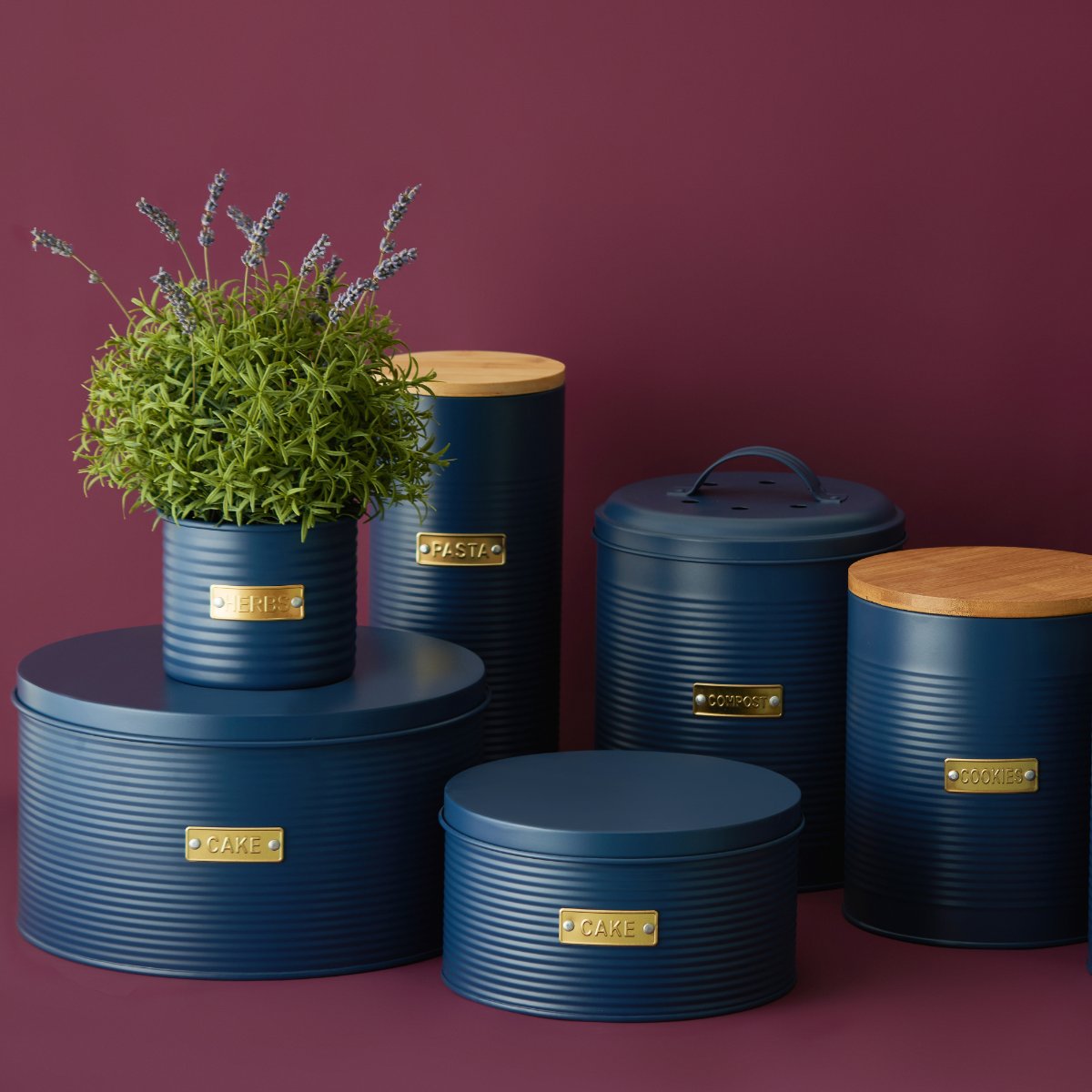 New launch Otto Navy Pasta Storage metal storage box with wood lid kitchen utility article