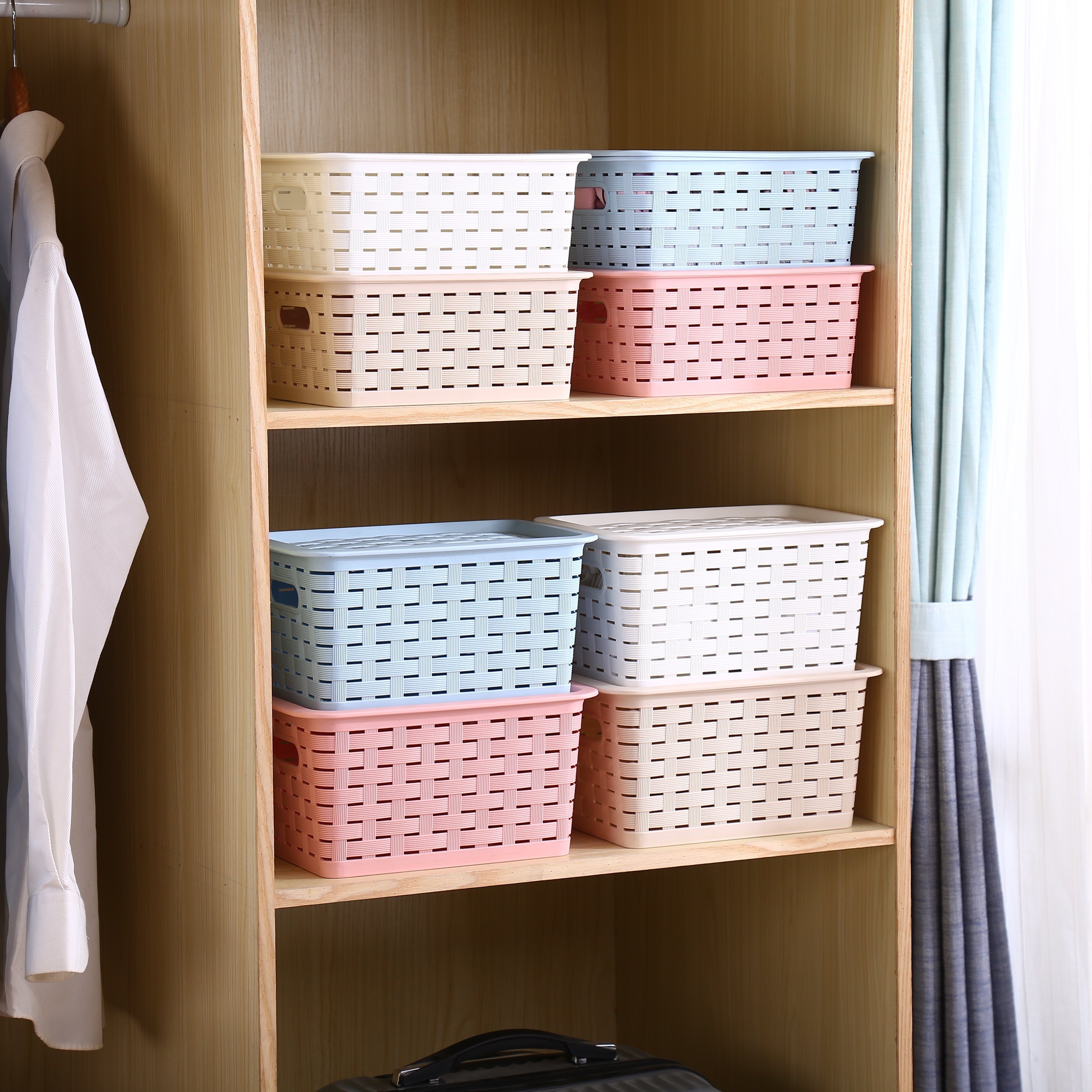 Stackable bins drawer organizer toy organizer storage basket cloth storage box rattan basket plastic storage box with lid