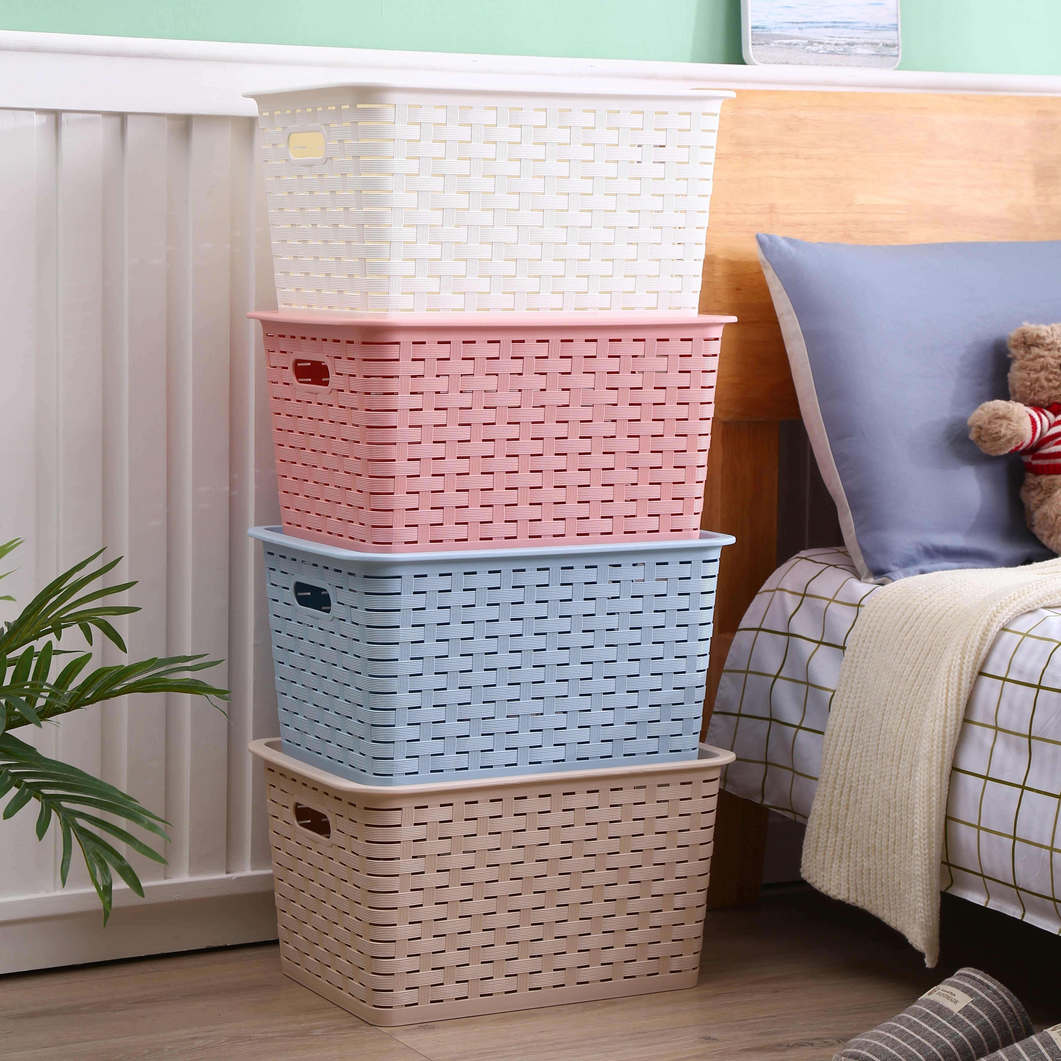 Stackable bins drawer organizer toy organizer storage basket cloth storage box rattan basket plastic storage box with lid