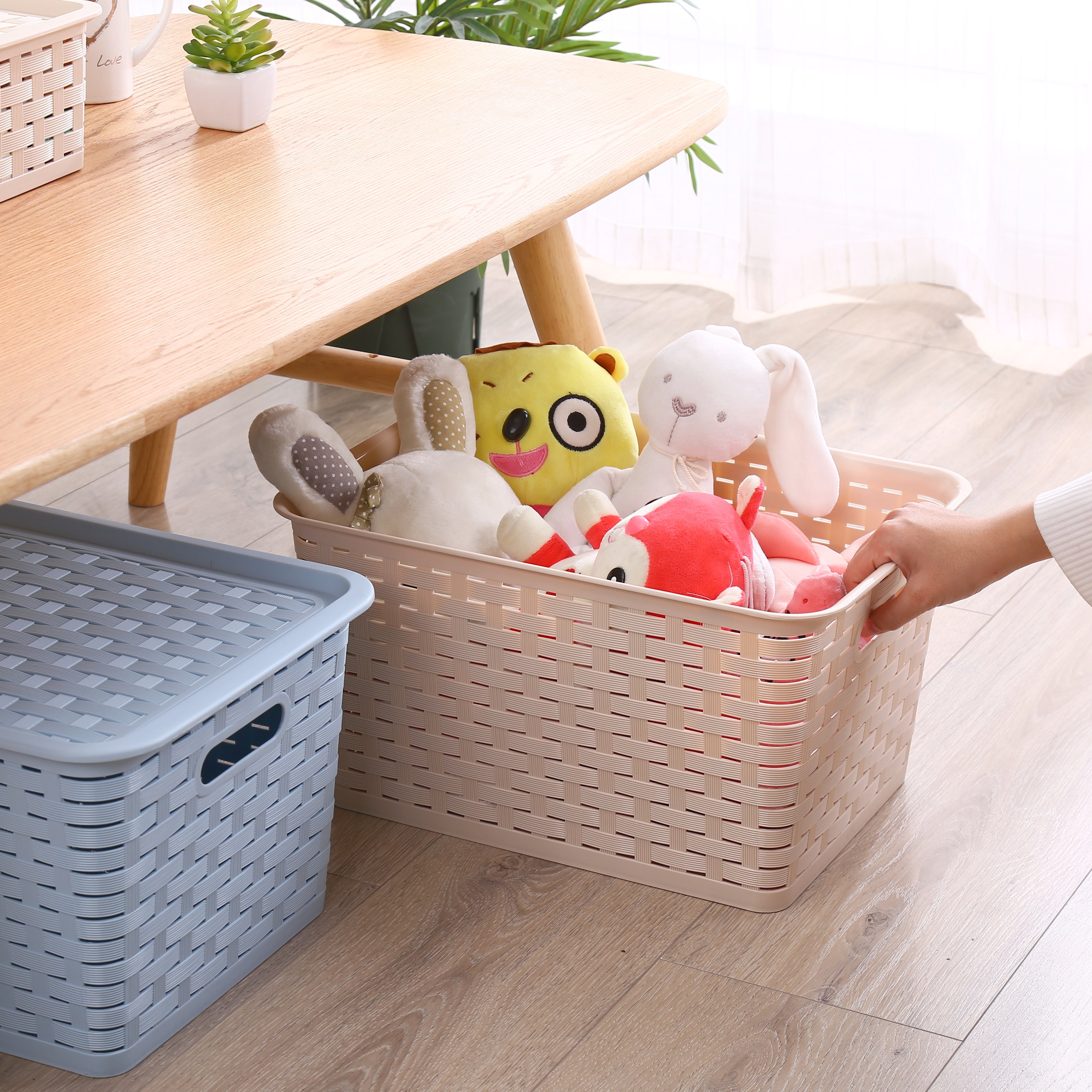 Stackable bins drawer organizer toy organizer storage basket cloth storage box rattan basket plastic storage box with lid
