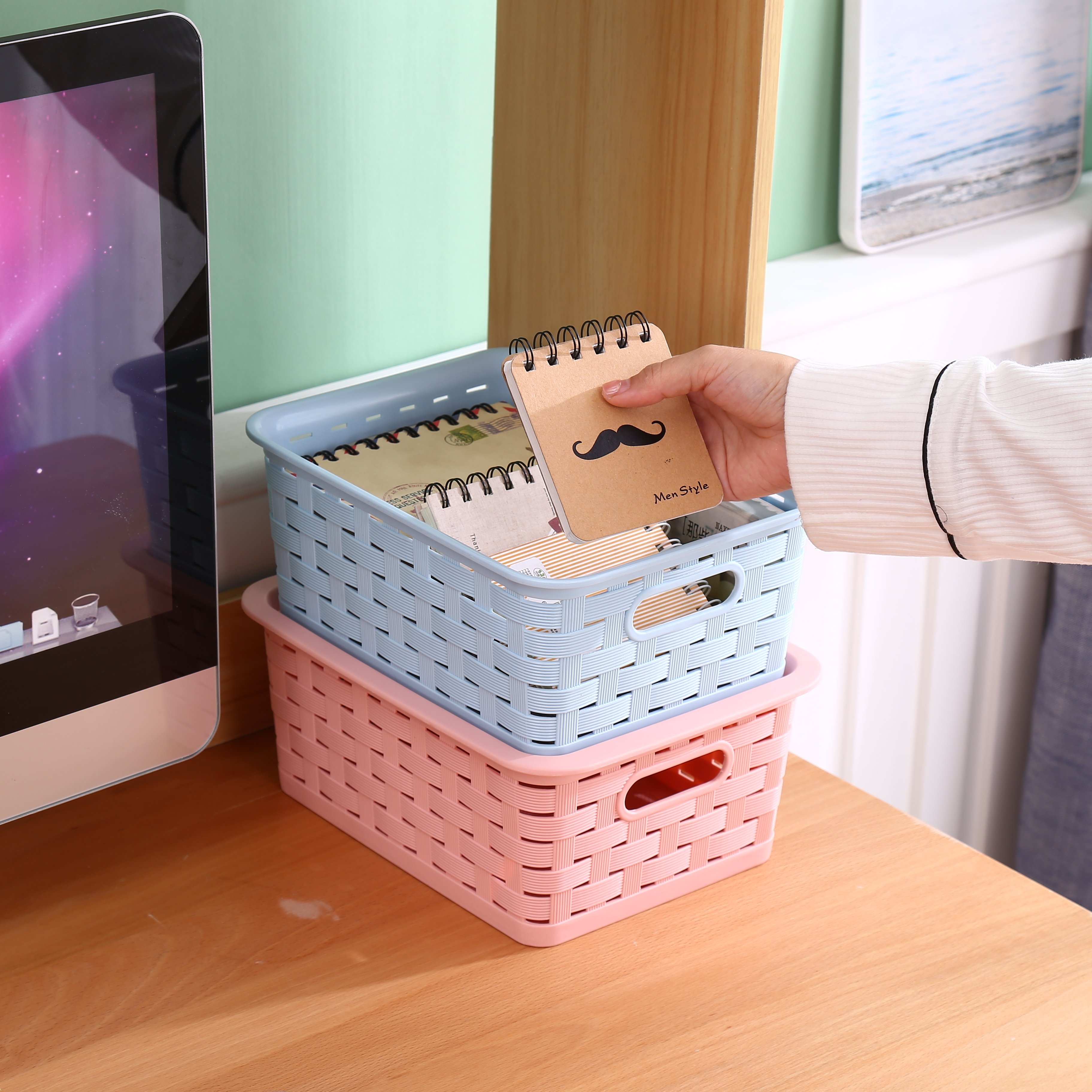 Stackable bins drawer organizer toy organizer storage basket cloth storage box rattan basket plastic storage box with lid