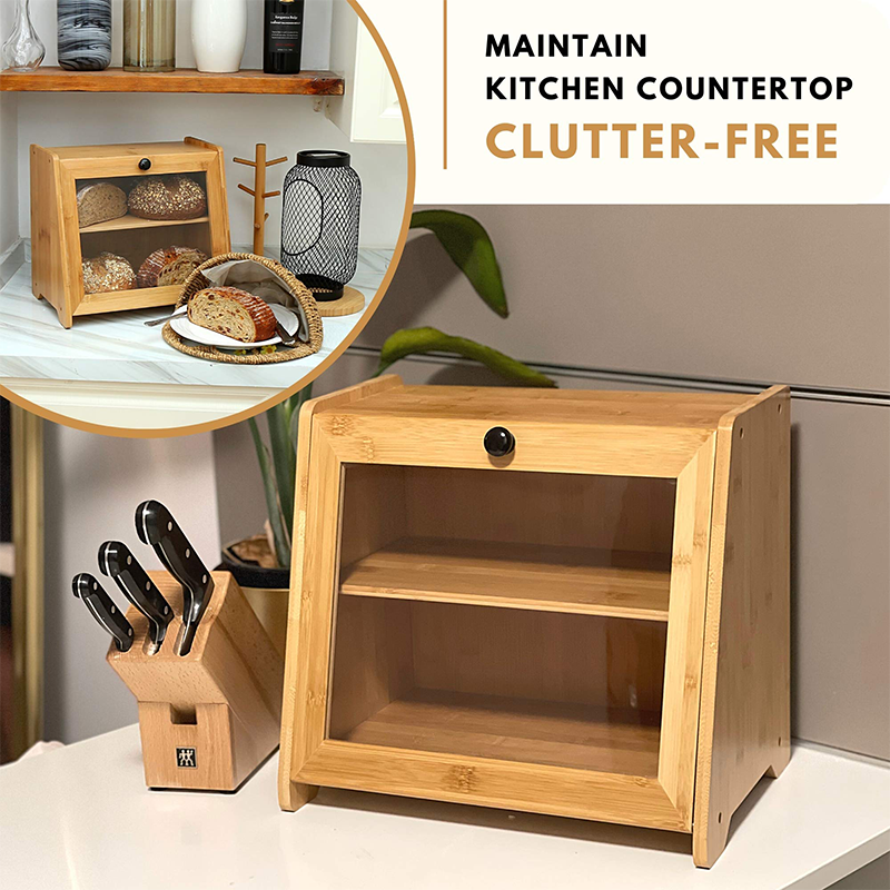 Bread Holder and Double Layer Bread Storage Bin Hold Bamboo Container Kitchen Food Storage