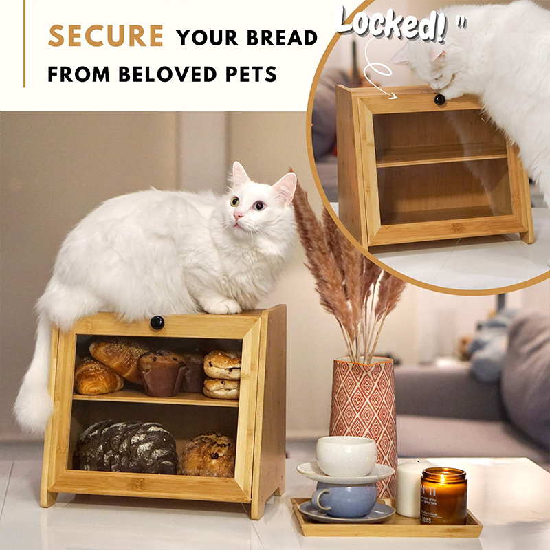 Bread Holder and Double Layer Bread Storage Bin Hold Bamboo Container Kitchen Food Storage