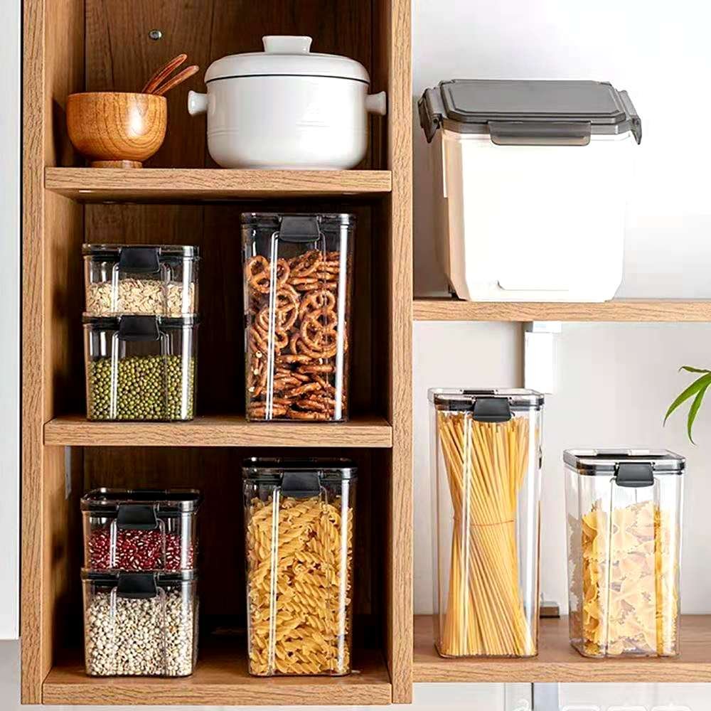 House kitchen rectangle dry food transparent plastic box airtight food storage containers set with lid