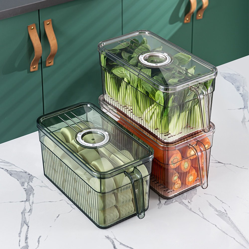 Clear Plastic Crisper Big Airtight Food Storage Containers Box Refrigerator Drawer Organizer Bins With Lids With Handle