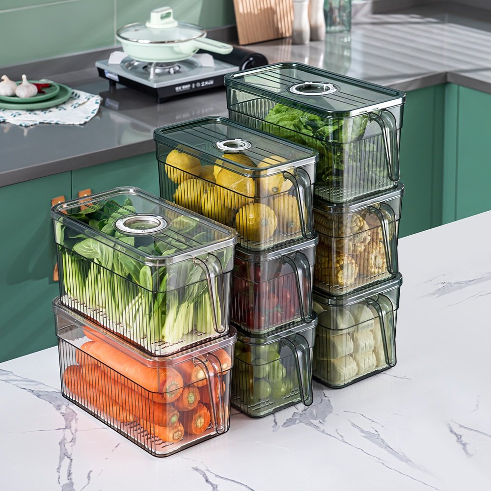 Clear Plastic Crisper Big Airtight Food Storage Containers Box Refrigerator Drawer Organizer Bins With Lids With Handle