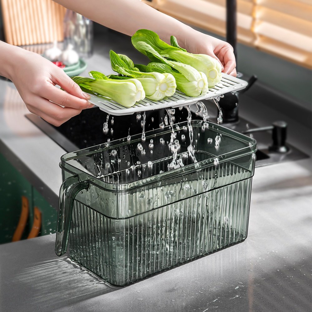 Clear Plastic Crisper Big Airtight Food Storage Containers Box Refrigerator Drawer Organizer Bins With Lids With Handle