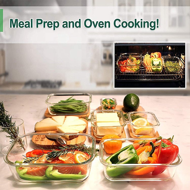 Rectangle Microwave Safe Home Glass Lunch Box Airtight Storage Boxes & Bins Food Container