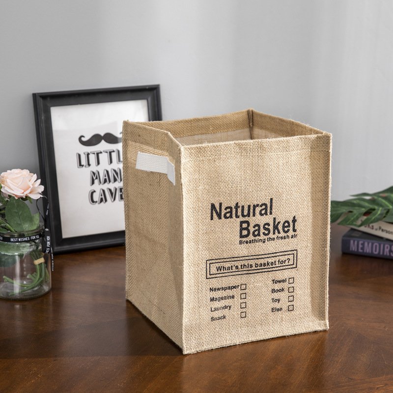Natural Jute Collapsible Grocery Food Storage Bag Clothes Laundry Hamper Organizer With Handle