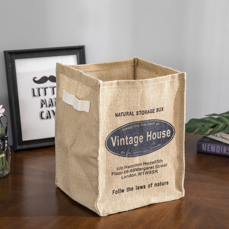 Natural Jute Collapsible Grocery Food Storage Bag Clothes Laundry Hamper Organizer With Handle