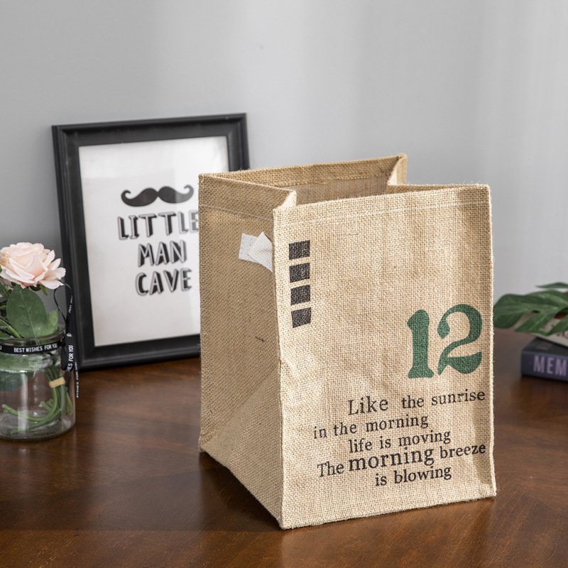 Natural Jute Collapsible Grocery Food Storage Bag Clothes Laundry Hamper Organizer With Handle