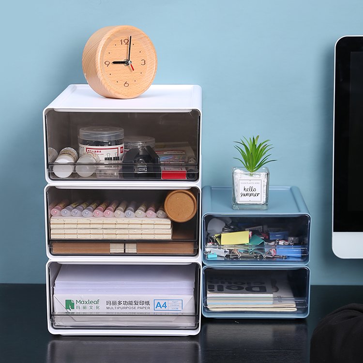 study stationery paper desk organizer sorting container transparent drawer stackable storage box