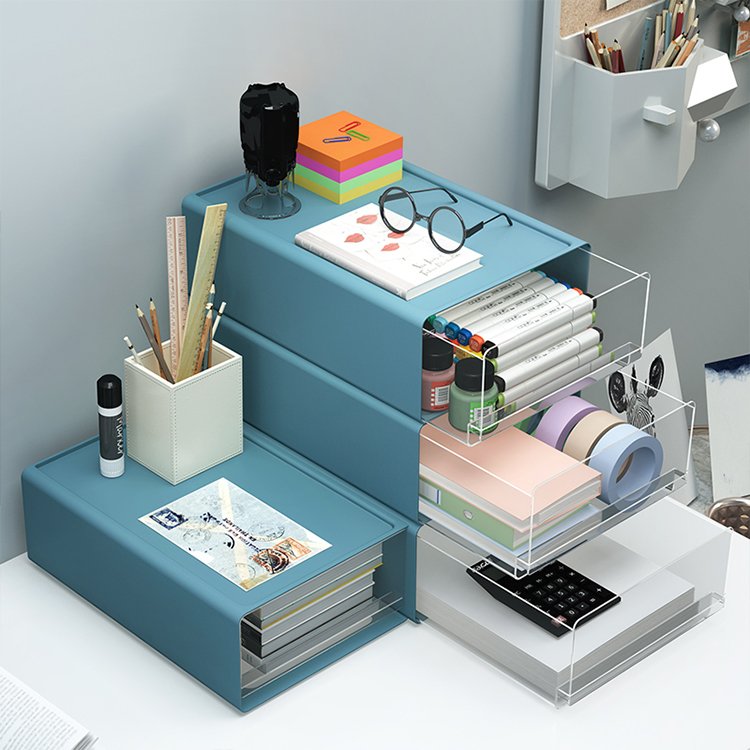 study stationery paper desk organizer sorting container transparent drawer stackable storage box