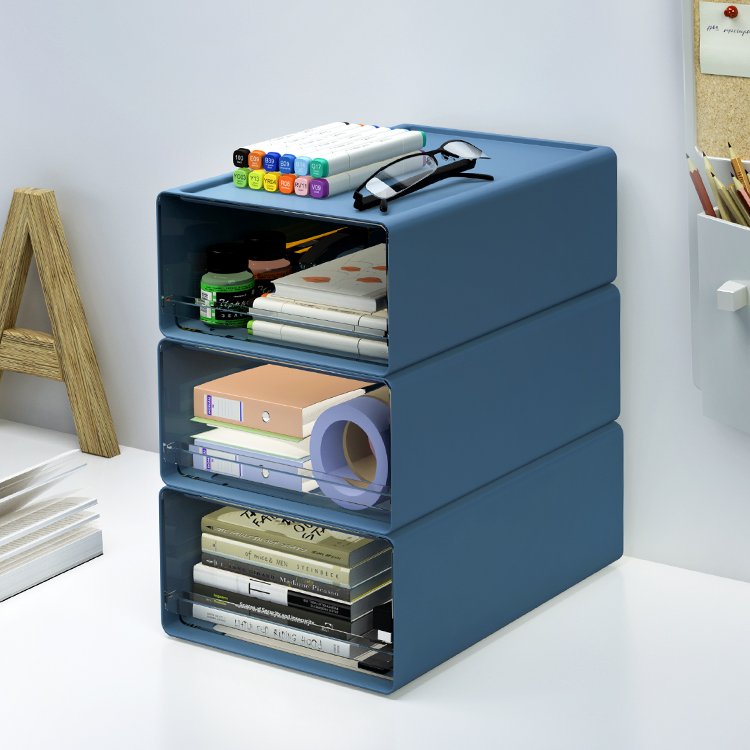 study stationery paper desk organizer sorting container transparent drawer stackable storage box