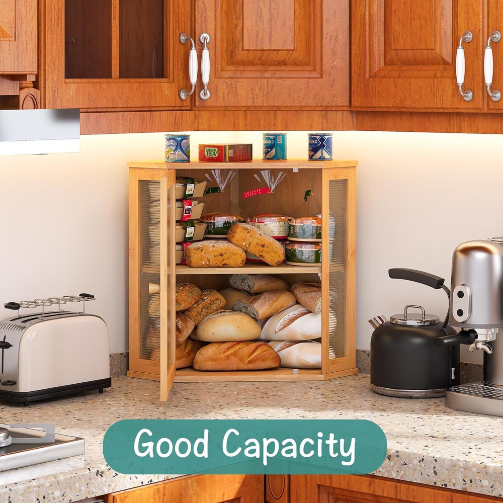 New Design Large Kitchen Organizer Corner Banana Bread Bin boxes Bamboo Bread storage Box With Lid