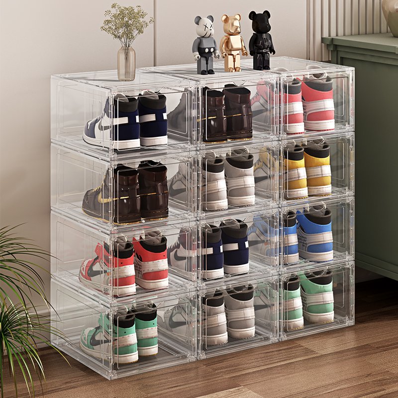 New 3pcs Foldable Multifunctional Clear Shoes box Dustproof Plastic Storage Containers Shoes Crates