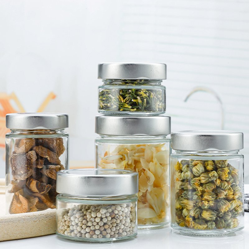 106ml 212ml 314ml Clear Cylinder Round Glass Food Storage Container Jar with Slivery Screw Lids