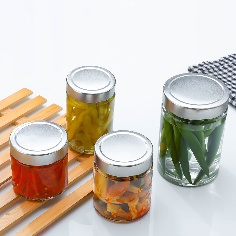 106ml 212ml 314ml Clear Cylinder Round Glass Food Storage Container Jar with Slivery Screw Lids