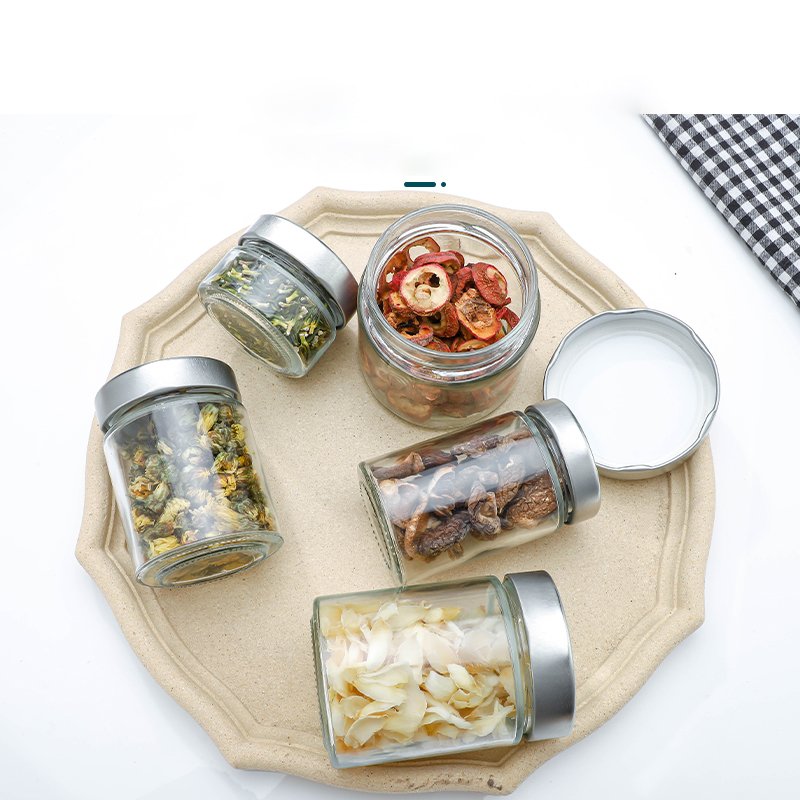 106ml 212ml 314ml Clear Cylinder Round Glass Food Storage Container Jar with Slivery Screw Lids