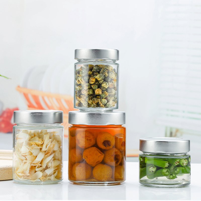 106ml 212ml 314ml Clear Cylinder Round Glass Food Storage Container Jar with Slivery Screw Lids