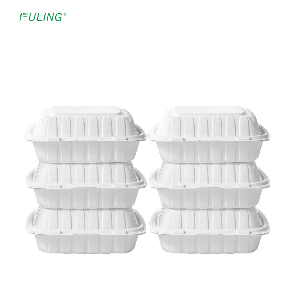 Fuling 8X8'' 1 Compartment 8 Inch Clamshell To Go Lunch Box Disposable Mineral Plastic Take Out Food MFPP Hinged Containers