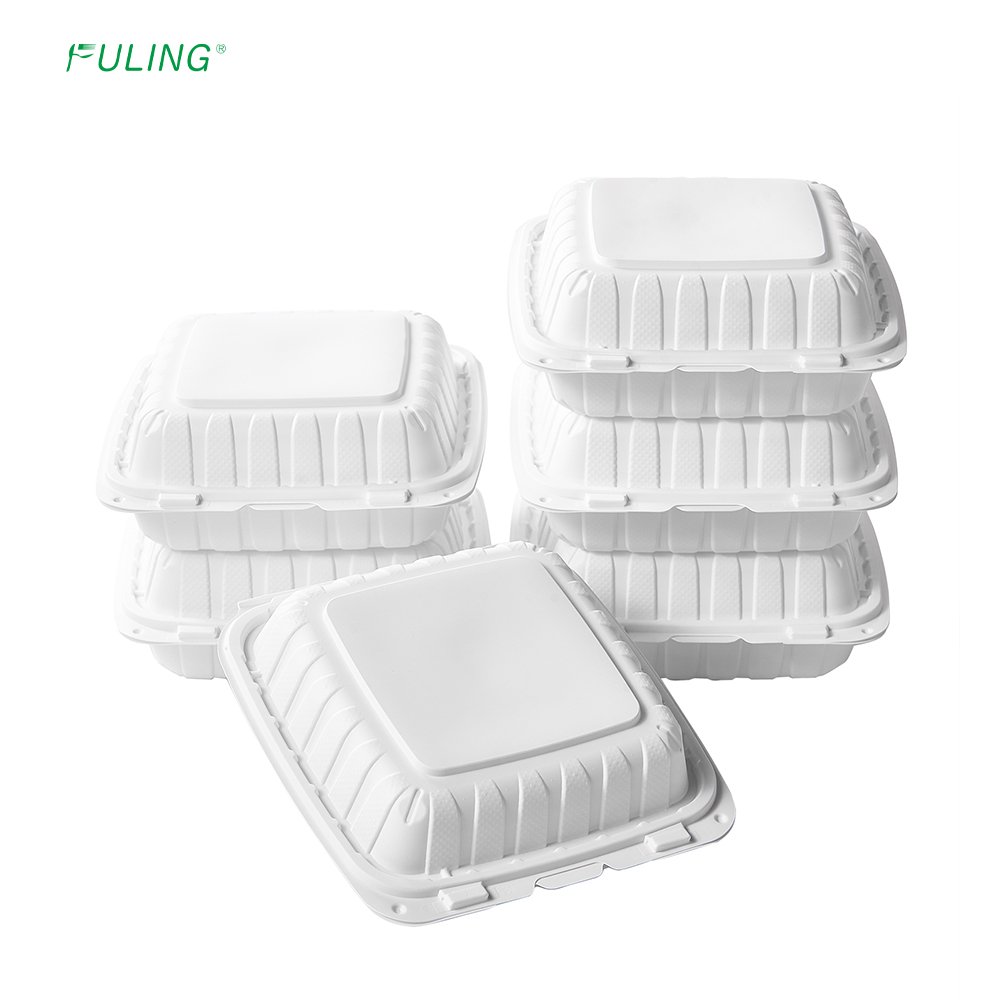 Fuling 8X8'' 1 Compartment 8 Inch Clamshell To Go Lunch Box Disposable Mineral Plastic Take Out Food MFPP Hinged Containers