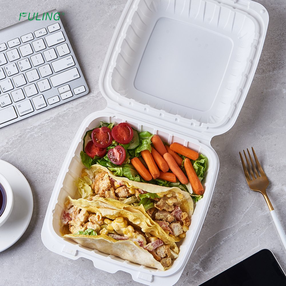 Fuling 8X8'' 1 Compartment 8 Inch Clamshell To Go Lunch Box Disposable Mineral Plastic Take Out Food MFPP Hinged Containers