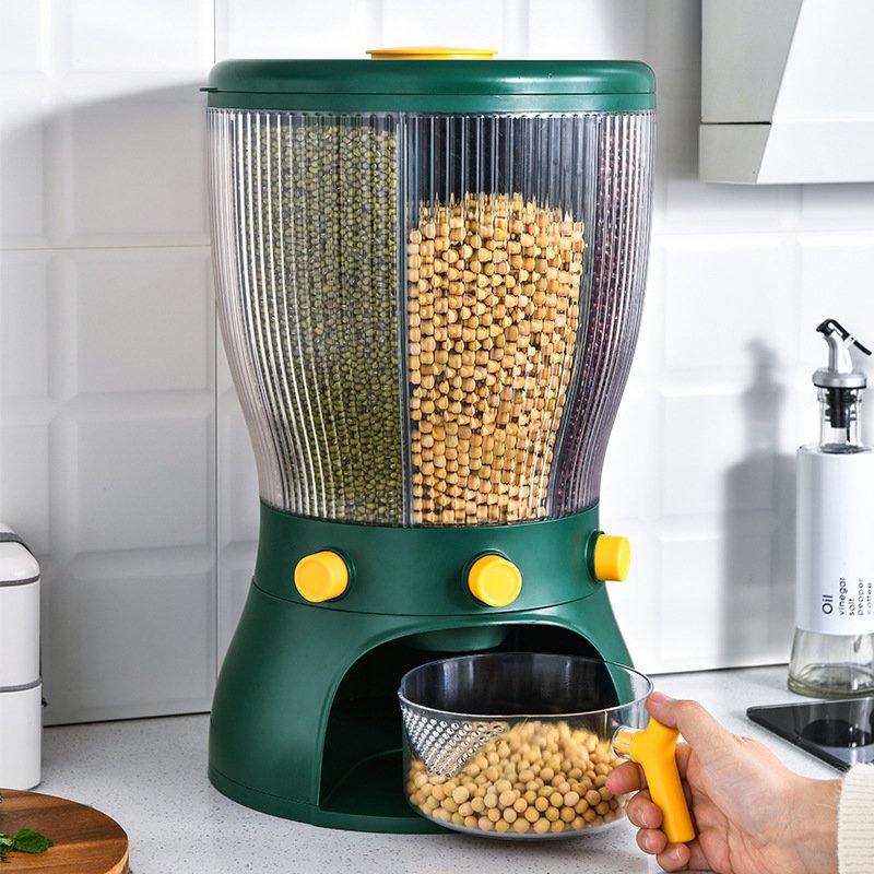 Household 4 Grid Large Cereal Dry Food Storage Box Rice Storage Container Dispenser Grain Storage Bin With Lid And Measuring Cup
