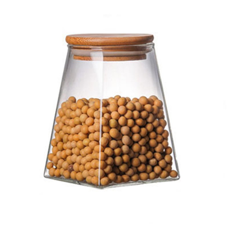 JM Good Quality LFGB Trapezoidal Pyramid Mushroom Storage Jar With Lid Glass Food Storage Kitchen Jars